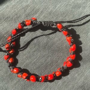Red Chip Bead Macrame Bracelet – Adjustable Boho Style